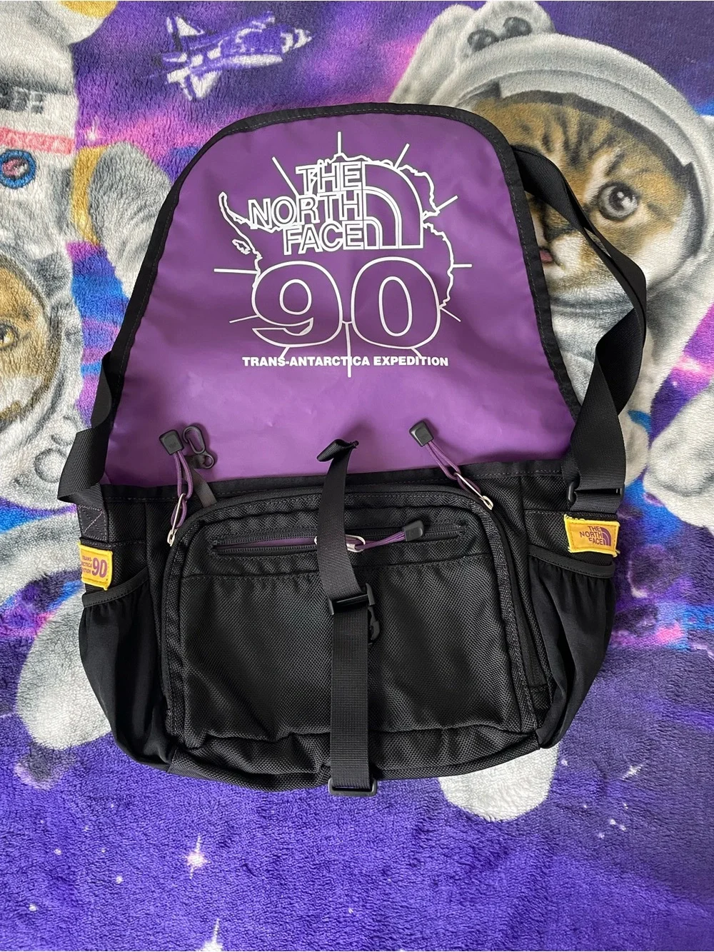 The North Face Black Messenger Bag with Yellow Accents